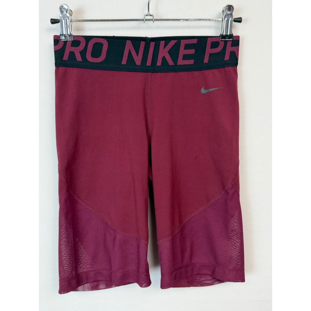 Nike Womens Shorts Small Maroon Pro Compression Mesh Panels Athletic Workout